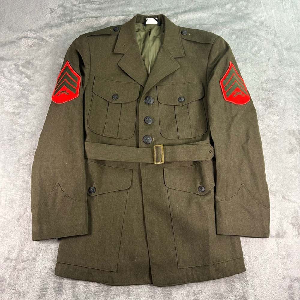 USMC Alpha Service Green Dress Coat Jacket Crown Clothing 39S Uniform Belted
